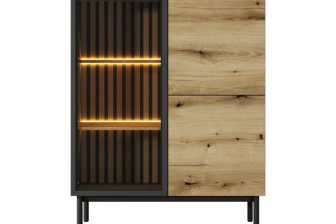 Niska witryna z szybami dąb evoke czarna na wysokich nogach