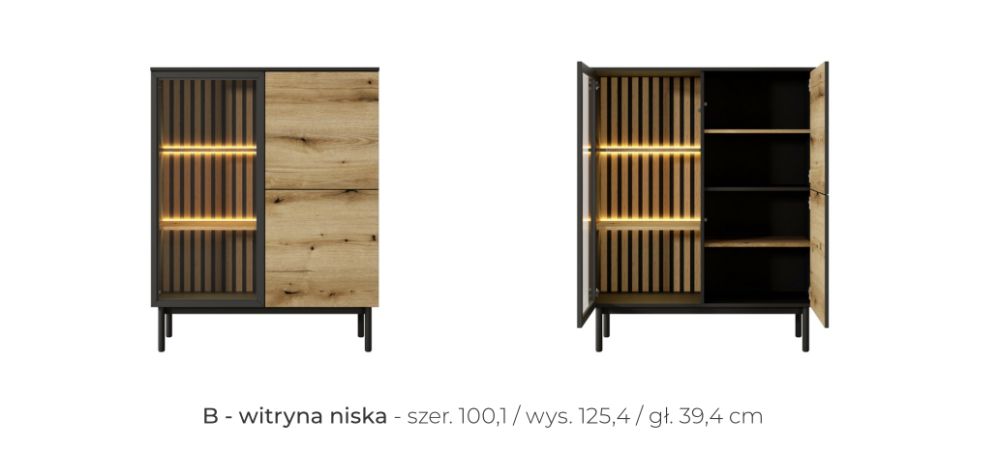 Niska witryna z szybami oświetlenie LED CALGARY 3