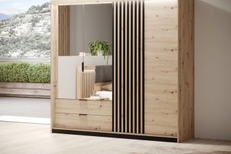 Duża sypialniana szafa drewno z szarym