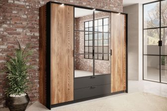 Szafa kasztan strukturowy czarna z lustrem