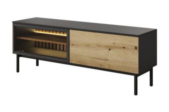 Szafka RTV z szybą i podświetleniem led dąb evoke czarna