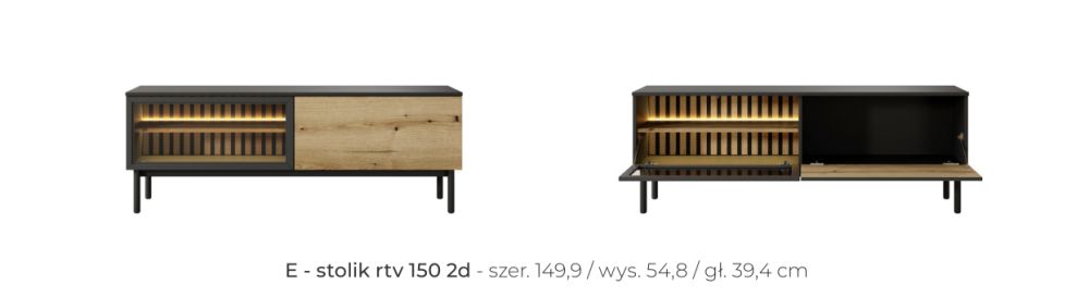 Szafka RTV z szybą i podświetleniem LED CALGARY 150 cm 3