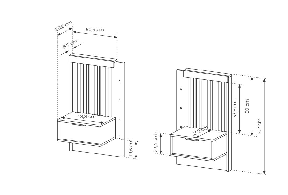 Dwie szafki nocne szare z drewnem RASMUS 3
