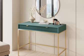 Toaletka zieleń butelkowa na złothc nogach