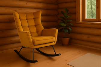 Fotel musztardowy bujany Bazyliusz