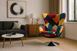 Kolorowy fotel patchwork obrotowy na metalowej podstawie WOW