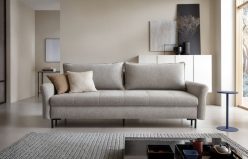 Kanapa rozkładana z miękkimi poduchami wąskie boki na czarnych nogach