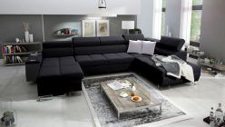 Duży narożnik U z funkcją spania, z barkiem, z gniazdem elektrycznym, z cup holderem