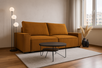 Duża kanapa sztruksowa rozkładana z głebokim siedziskiem