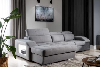 Narożnik z półką z zagłówkami z funkcją spania codziennego