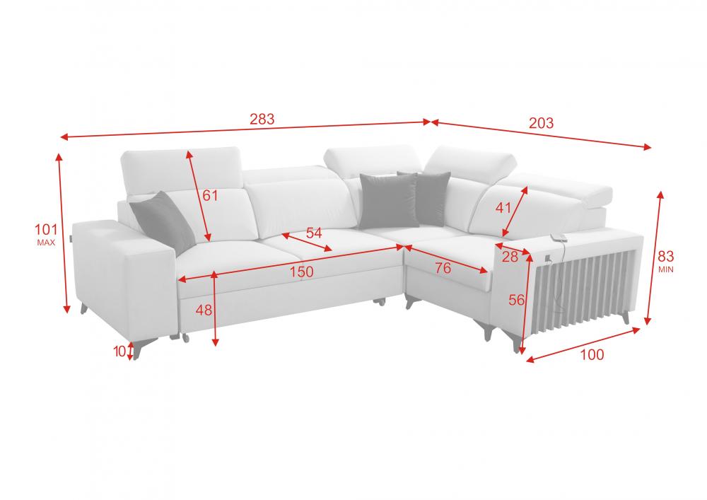 Narożnik z funkcją spania z USB LEMEL 2 18