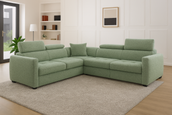 Jasny zielony narożnik z zagłówkami z funkcją spania