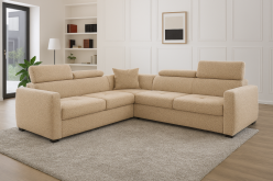 Jasno brązowy narożnik z zagłówkami z funkcją spania