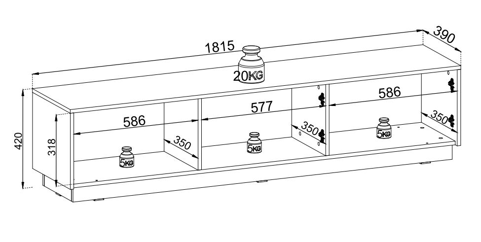 Wisząca lub stojąca szafka RTV 181 cm beżowa ze złotem DIANA 2