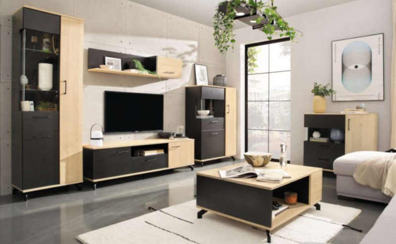 Czarne meble z drewnem