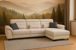 Piękny narożnik z regulacją głebokości siedzisk z funkcją spania