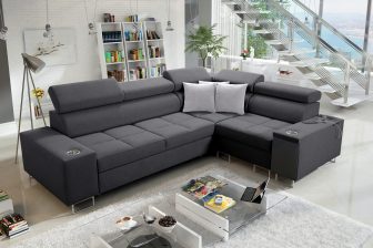 Narożnik premium z barkiem z gniazdem elektrycznym z cup holderem