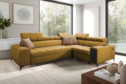 Nowoczesny narożnik rozkładany z zagłówkami, z barkiem z gniazdem USB