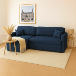 Mała kanapa rogowa z funkcją spania w tkaninie zmywalnej