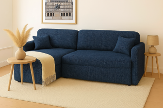 Mała kanapa rogowa z funkcją spania w tkaninie zmywalnej