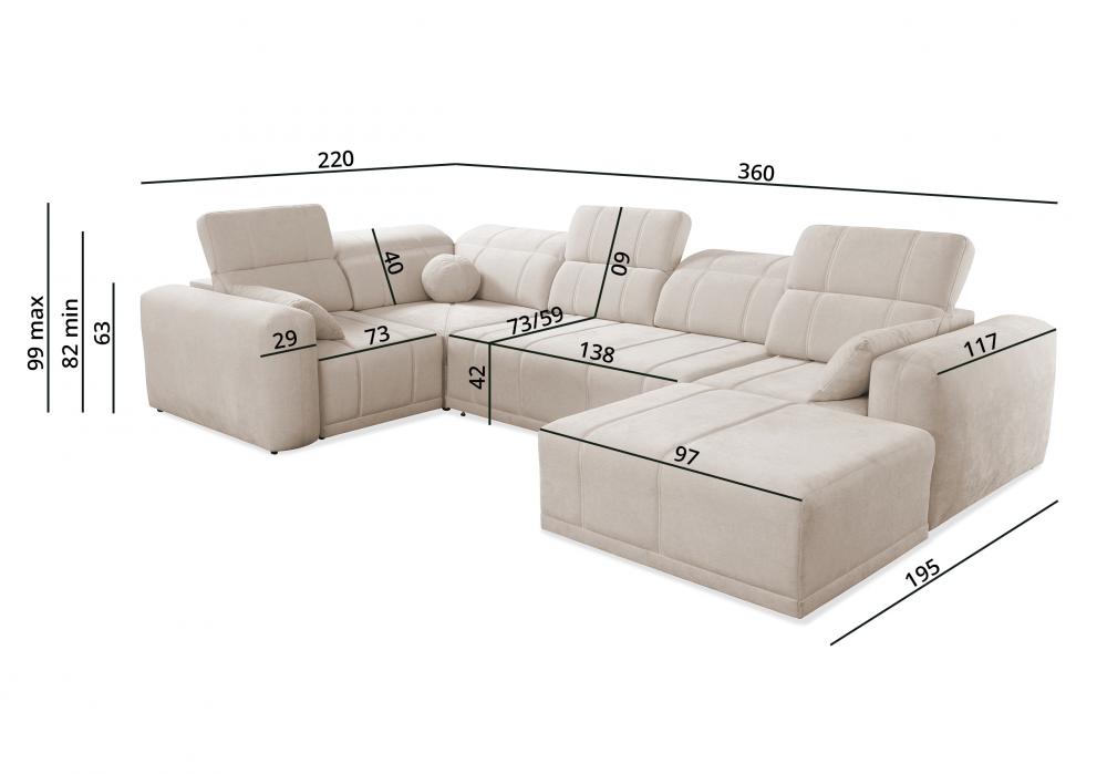 Narożnik U z regulowaną głebokością siedzisk z funkcją spania REVIT 4 16