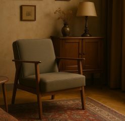 Fotel oliwkowy w stylu retro