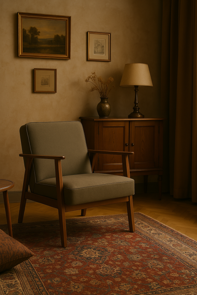 Fotel oliwkowy vintage