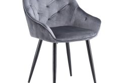 Popielate krzesło do salonu z podłokietnikami