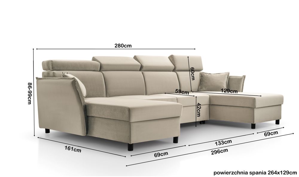 Narożnik 3 modułowy U z funkcją spania HONOR 5