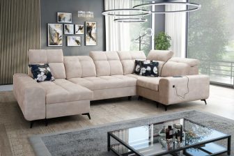 Salonowy narożnik w kształcie U z funkcją spania