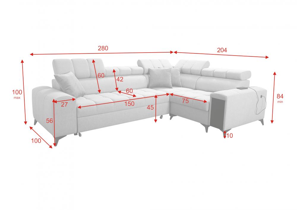 Narożnik z funkcją spania z USB z barkiem GUSTAV 2 11