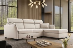 Jasny narożnik z wąskimi bokami z zagłówkami z funkcją spania