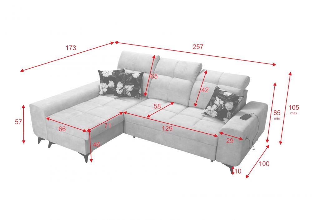 Narożnik z funkcją spania z ładowarką USB SILVER 1 17