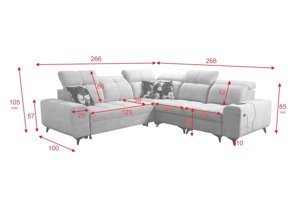 Narożnik z funkcją spania z ładowarką USB SILVER 3 16