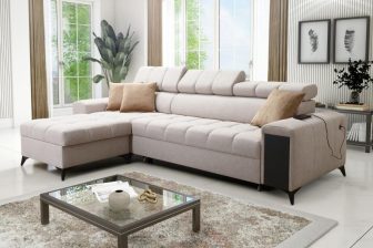 Narożnik z barkiem z zagłówkami i USB do salonu i spania