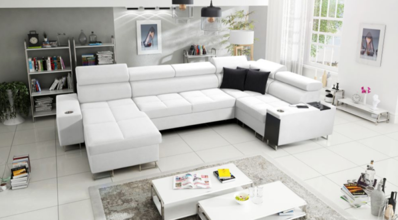 Duży narożnik rozkładany z funkcją spania z barkiem