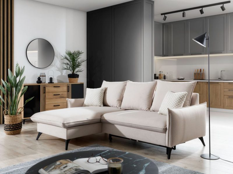 Mały narożnik do salonu z funkcją spania codziennego