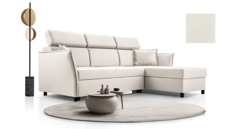 Mały narożnik z funkcja spania w jasnych kolorach odpornych na plamy