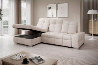 Komfortowy, mały narożnik z funkcją spania z podnoszonym siedziskiem