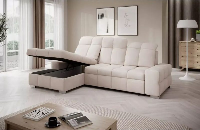 Komfortowy, mały narożnik z funkcją spania z podnoszonym siedziskiem