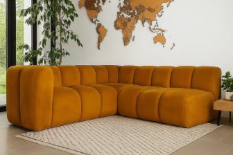 Miodowy narożnik nierozkładany L do salonu