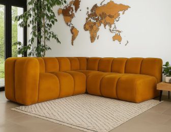 Miodowy narożnik nierozkładany L do salonu