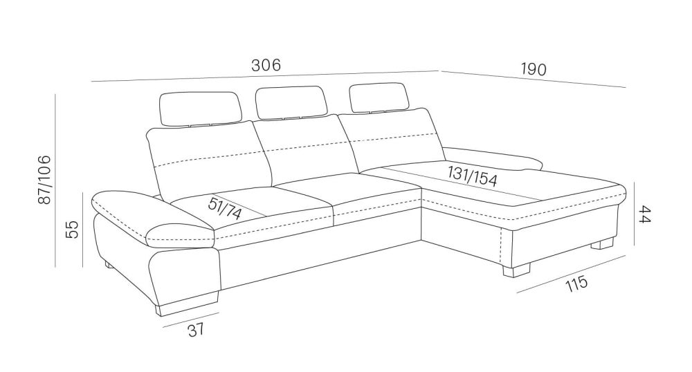 Narożnik regulowana głębokość z funkcją spania CROATIA S 2
