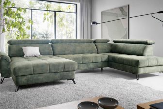 Ogromny narożnik regulowana głębokość siedzisk, pianka HR, funkcja spania