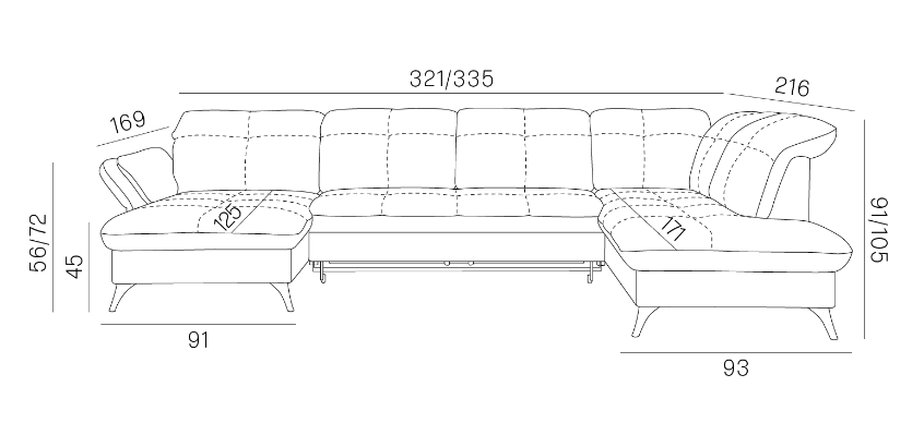 Narożnik U z funkcją spania regulacja podłokietników i zagłówków ASTURIA 5 7