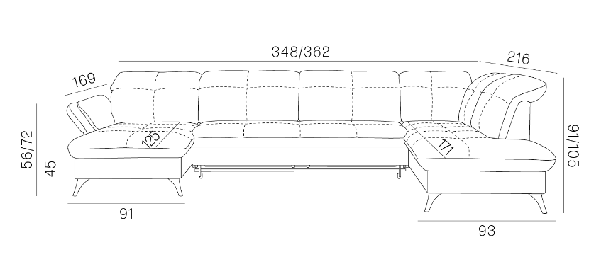 Narożnik U z funkcją spania regulacja podłokietników i zagłówków ASTURIA 6 7