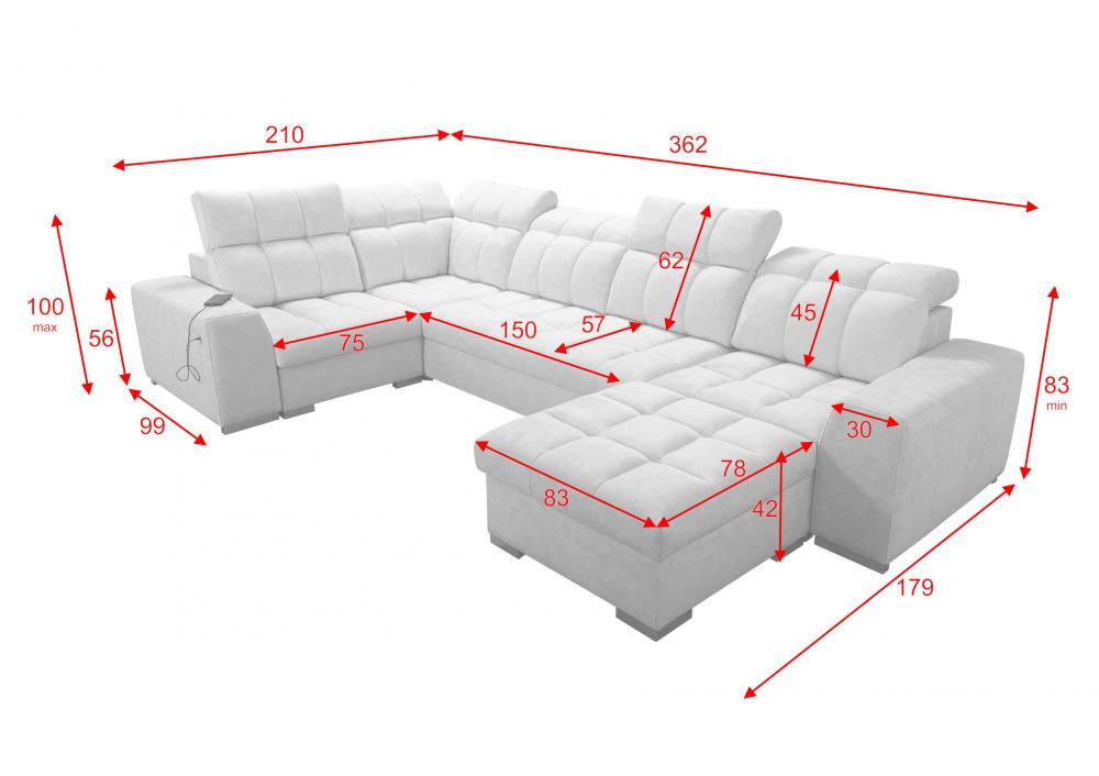 Narożnik U z funkcją spania z USB KIRIS 8 7