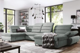 Ogromny narożnik U z funkcją spania z regulowanymi oparciami