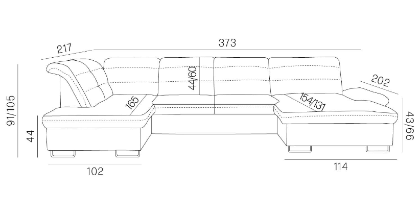 Narożnik U z funkcją spania regulacja głębokości RAGUSSO U 3