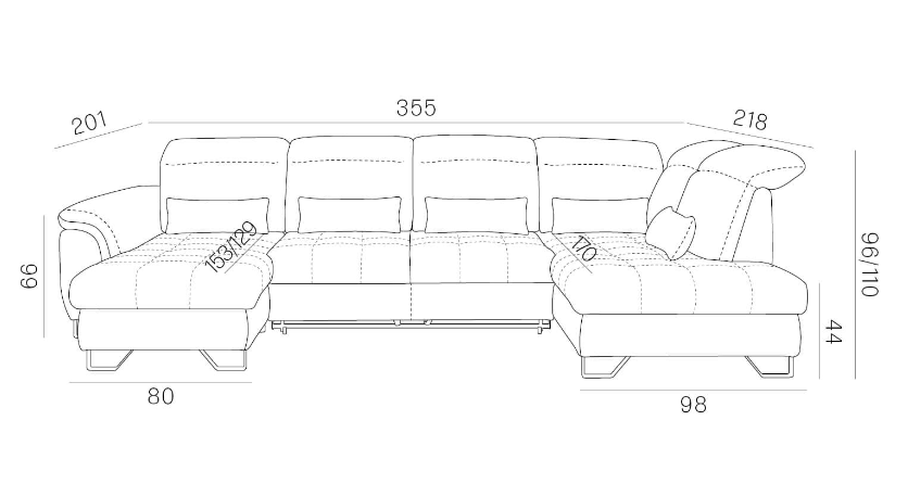 Zjawiskowy narożnik U z funkcją spania regulacja głebokości siedzisk GIOTTO U 7